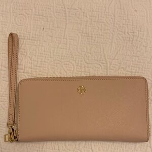 Tory Burch Rose Mist Wallet with Wristlet & Gold Details